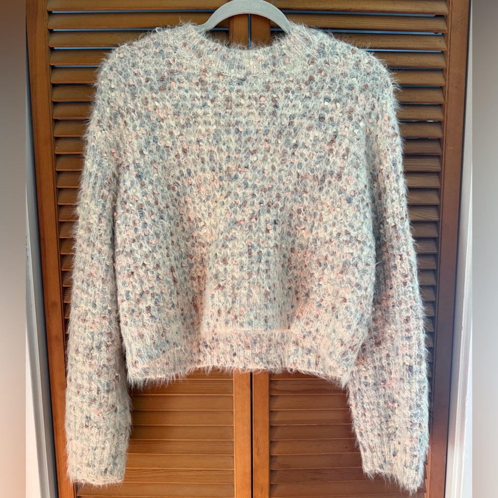 Lush Cream and Pink Fuzzy Textured Sweater